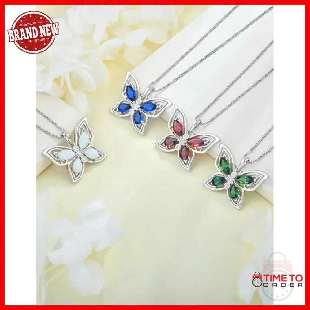 Sterling Silver Butterfly Teardrop Pendant Necklace with Box Chain